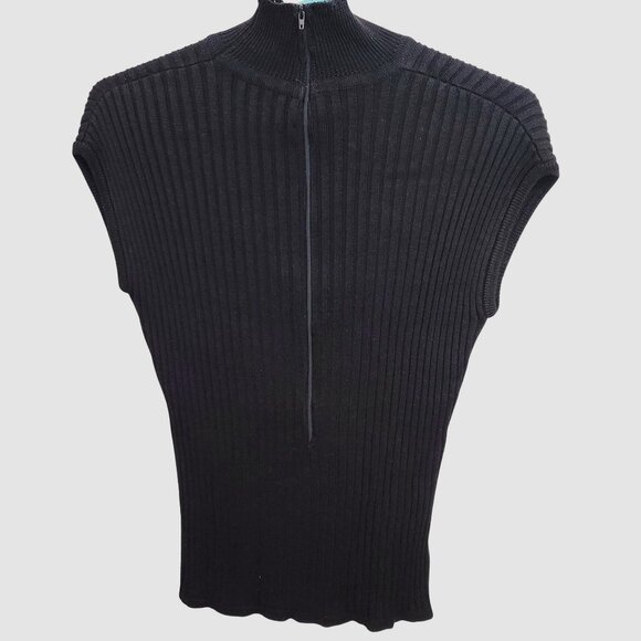 Vintage Black Ribbed Knit Sleeveless Mock Turtleneck Top With Back Zipper Closur - Picture 2 of 3